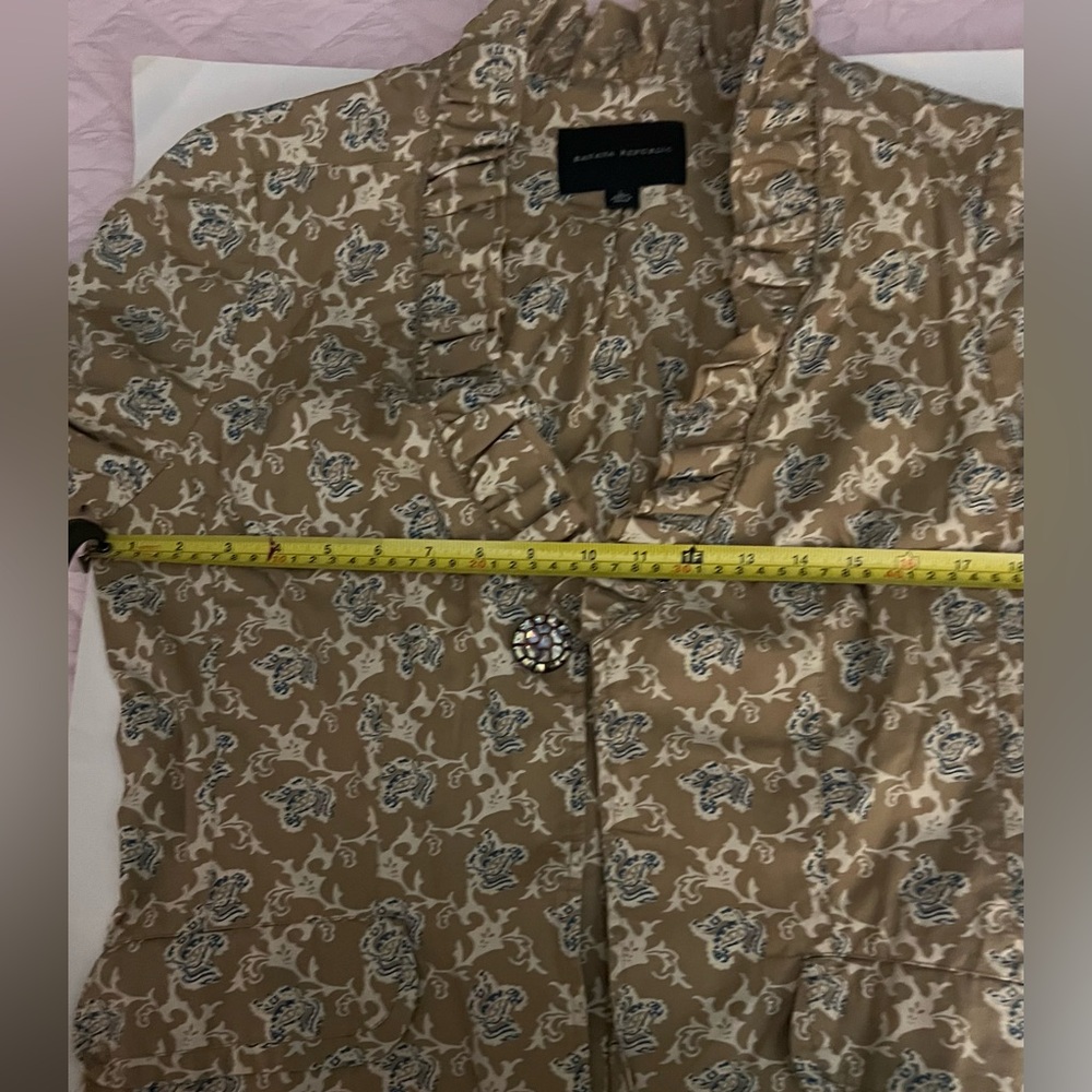 Banana Republic Women's Large Beige Floral Casual Blazer with Ruffle Collar - Picture 6 of 9
